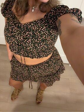 Sienna Sky Black Floral Smocked Off-Shoulder Skirt Set
